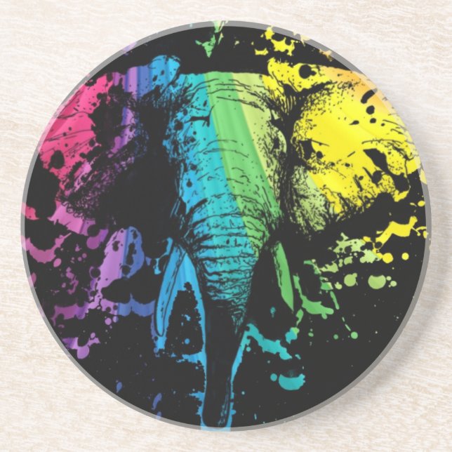 Rainbow Bull Elephant on Black Underlägg Sandsten (Framsidan)