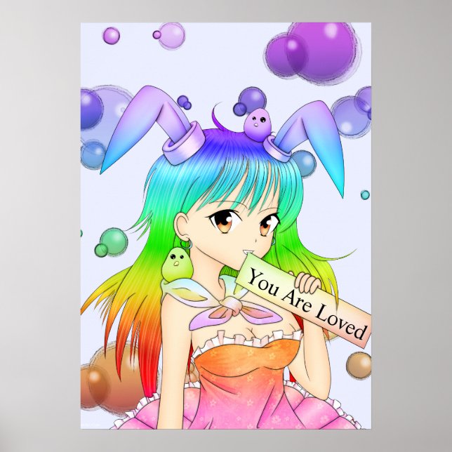 Rainbow Bunny Anime Girl Poster (Framsidan)