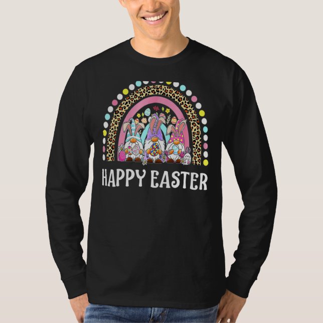 Rainbow Bunny Gnome Rabbit Eggs Hunting Lycklig Ös T Shirt (Framsida)