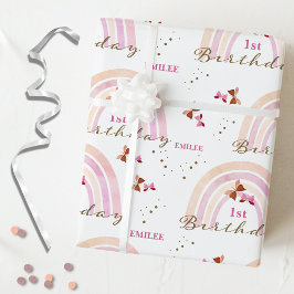 Rainbow Butterflies Birthday Pastel Pinks Presentpapper