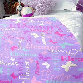 Rainbow butterflies custom name lila Eleanor Fleecefilt