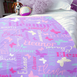 Rainbow butterflies custom name lila Eleanor Fleecefilt