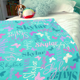Rainbow butterflies eget namn aqua Skylar Fleecefilt