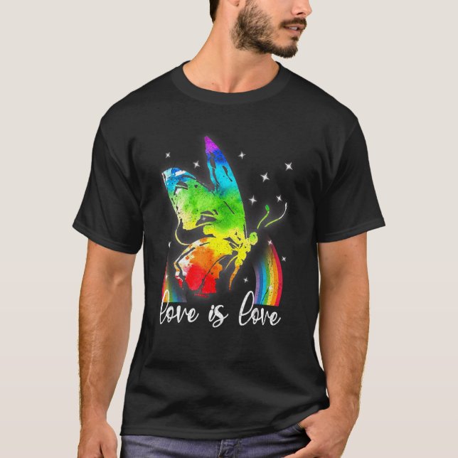 Rainbow Butterflies Gay pride Lgbt Month Kärlek är T Shirt (Framsida)