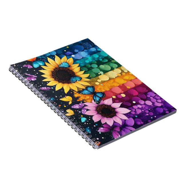 Rainbow Butterflies och Sunblommor Notebook Anteckningsbok (Högra Sidan)