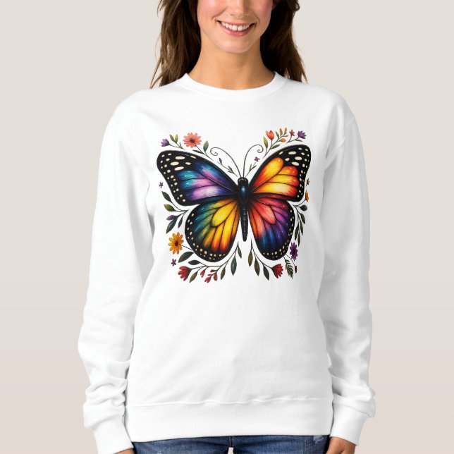 Rainbow Butterfly Art T Shirt (Framsida)
