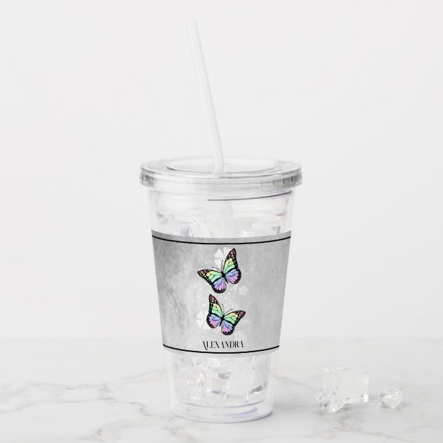Rainbow Butterfly Blommigt Personlig Take Away Mugg (Framsida Ice)