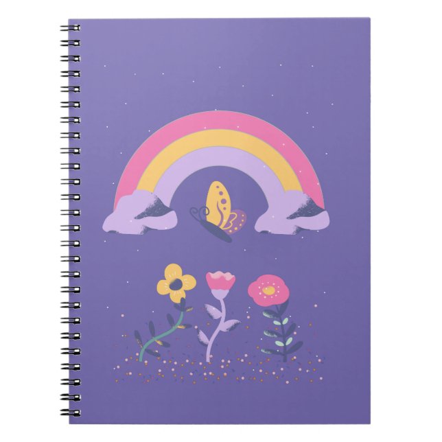 Rainbow Butterfly Cloud Flowers Anteckningsbok (Framsidan)