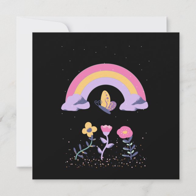 Rainbow Butterfly Cloud Flowers Julkort (Framsida)