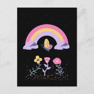 Rainbow Butterfly Cloud Flowers Vykort
