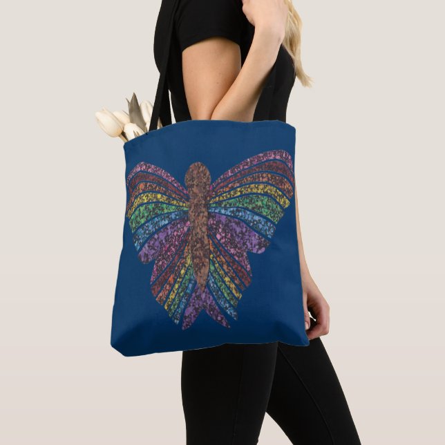 Rainbow Butterfly (dark blue) - Tote Tygkasse (Närbild)