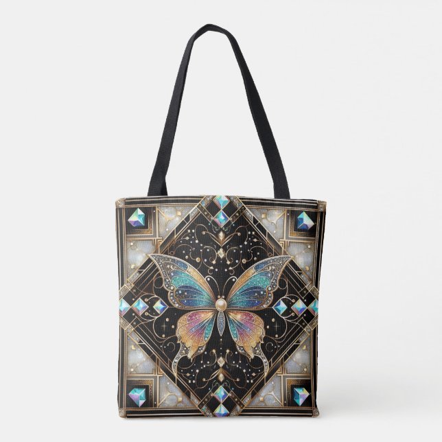 Rainbow Butterfly Diamonds Lyxig Totebag Tygkasse (Baksida)