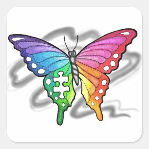 Rainbow Butterfly Fyrkantigt Klistermärke