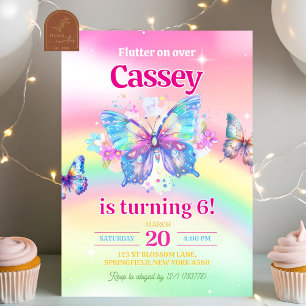 Rainbow Butterfly Girl Birthday Inbjudningar