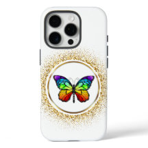 Rainbow Butterfly in a Golden Circle