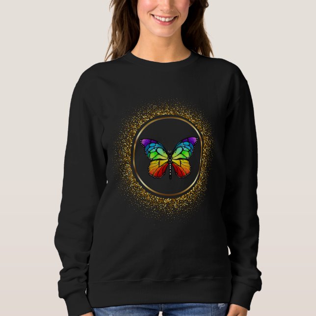 Rainbow Butterfly in a Golden Circle sweatshirt T Shirt (Framsida)