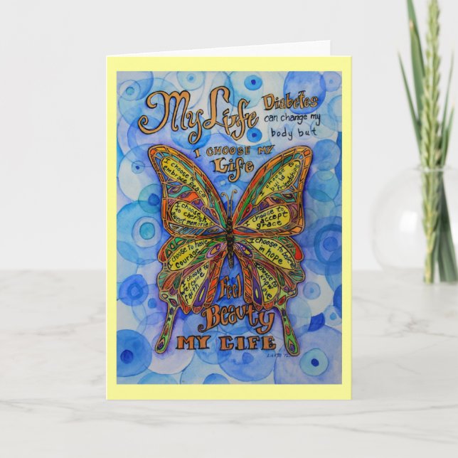 Rainbow Butterfly Inspiron Diabetational Card Kort (Framsida)