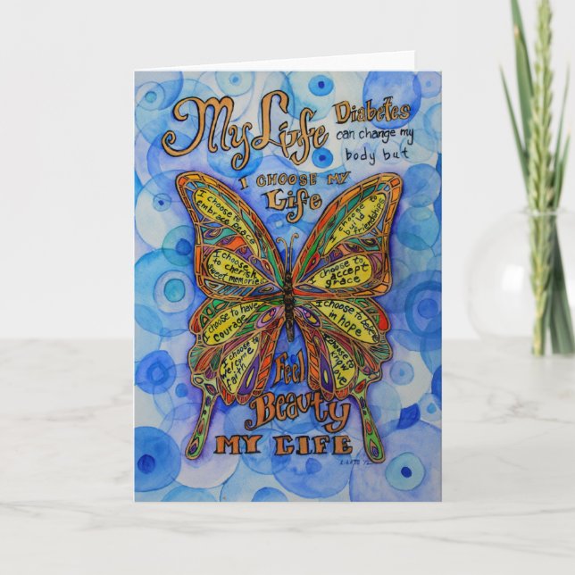 Rainbow Butterfly Inspiron Diabetational Cards Kort (Framsida)