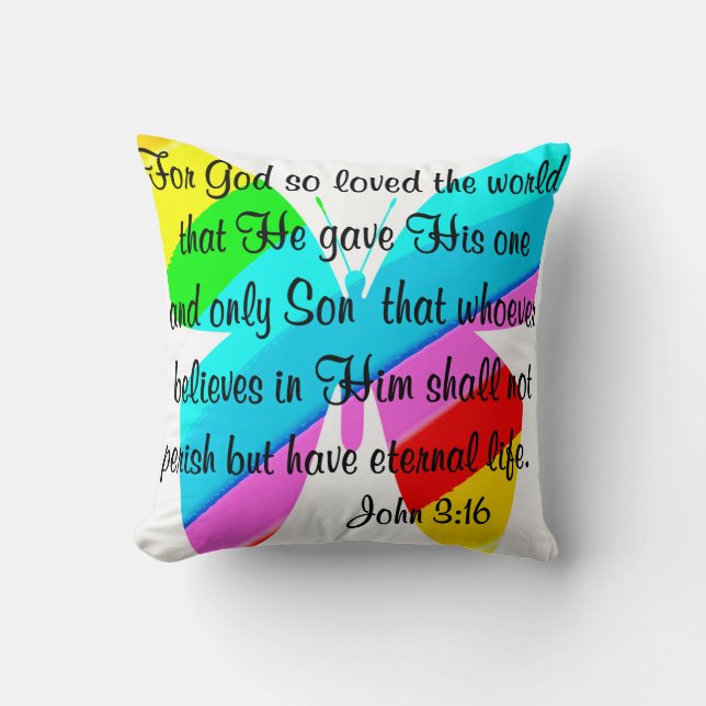 RAINBOW BUTTERFLY JOHN 3:16 DESIGN KUDDE (Framsida)