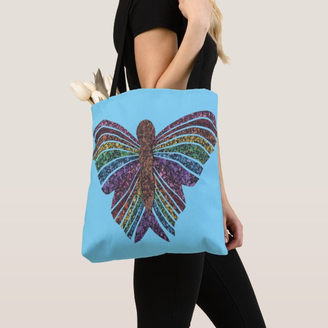 Rainbow Butterfly (light blue) - Tote Tygkasse (Närbild)