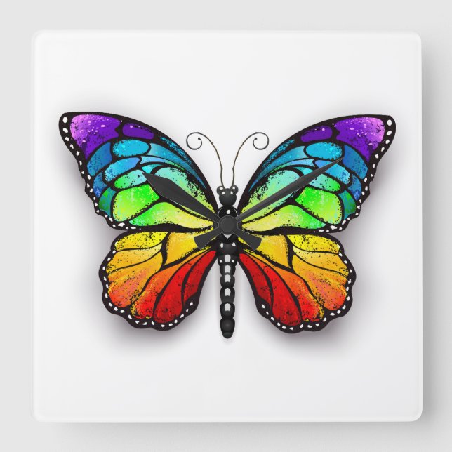 Rainbow butterfly Monarch Fyrkantig Klocka (Framsida)