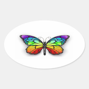 Rainbow butterfly Monarch Ovalt Klistermärke