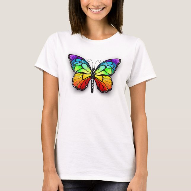 Rainbow butterfly Monarch T Shirt (Framsida)