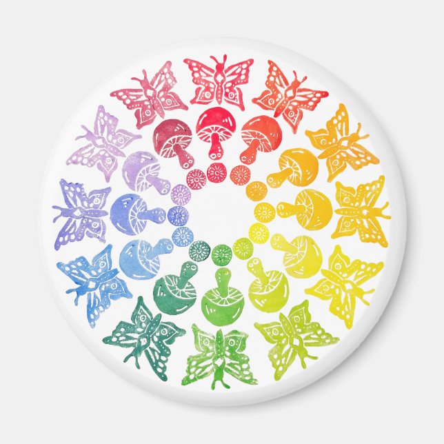 Rainbow Butterfly Mushroom Magnet (Framsidan)