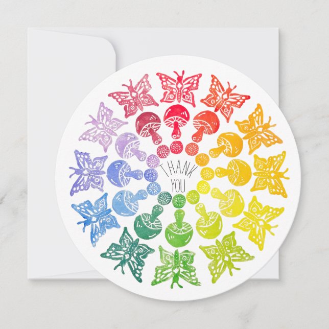 Rainbow Butterfly Mushroom Tack för att kortet är  Inbjudningar (Framsida)