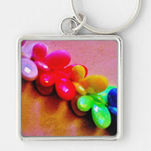 Rainbow Butterfly Necklace Fyrkantig Silverfärgad Nyckelring