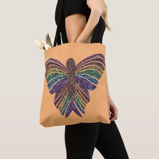 Rainbow Butterfly (orange) - Tote Tygkasse (Närbild)