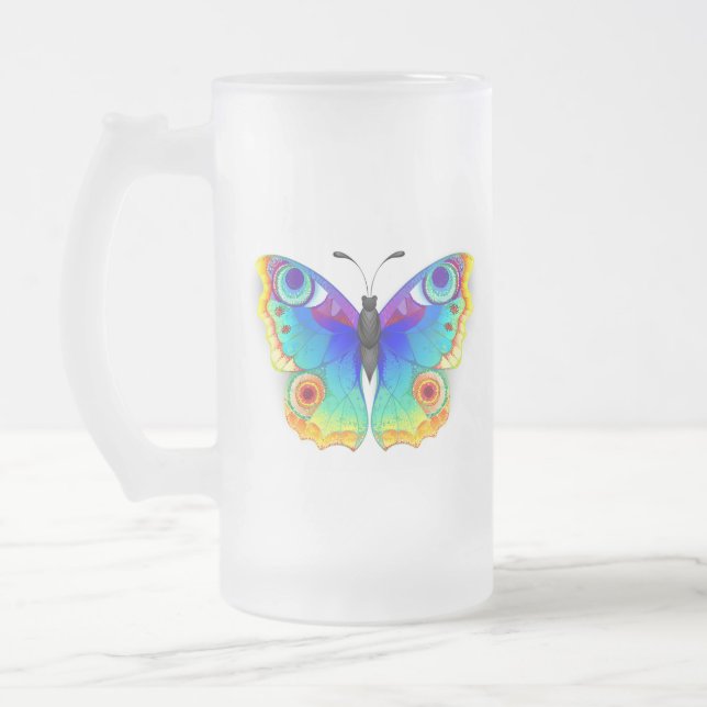 Rainbow Butterfly Peacock Öga Frostat Ölglas (Vänster)