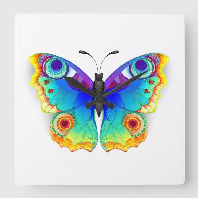 Rainbow Butterfly Peacock Öga Fyrkantig Klocka (Framsida)