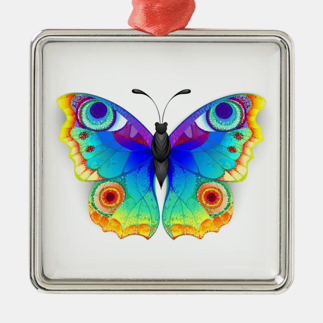 Rainbow Butterfly Peacock Öga Julgransprydnad Metall (Framsidan)