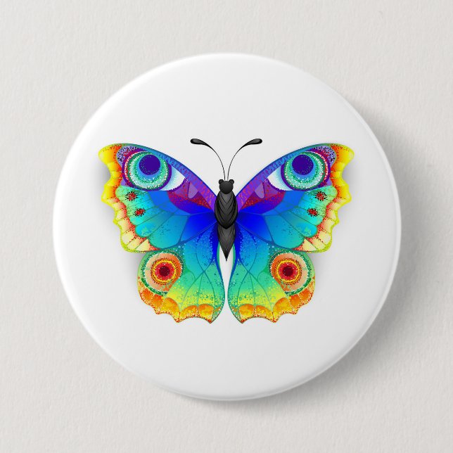 Rainbow Butterfly Peacock Öga Knapp (Framsida)