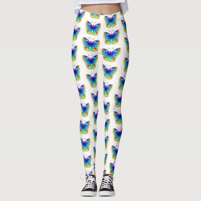 Rainbow Butterfly Peacock Öga Leggings (Framsida)
