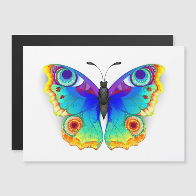Rainbow Butterfly Peacock Öga Magnetisk Inbjudningskort (Fram/baksida)