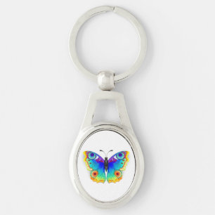 Rainbow Butterfly Peacock Öga Ovalt Silverfärgad Nyckelring