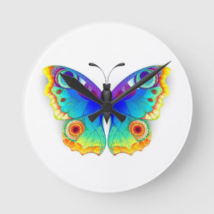Rainbow Butterfly Peacock Öga Rund Klocka