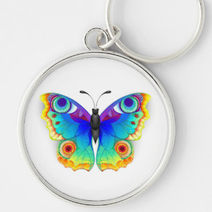 Rainbow Butterfly Peacock Öga Rund Silverfärgad Nyckelring