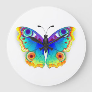 Rainbow Butterfly Peacock Öga Stor Klocka
