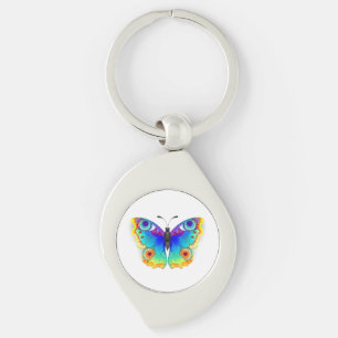 Rainbow Butterfly Peacock Öga Swirl Silverfärgad Nyckelring