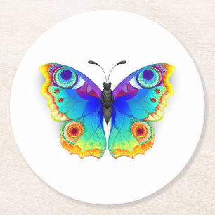 Rainbow Butterfly Peacock Öga Underlägg Papper Rund