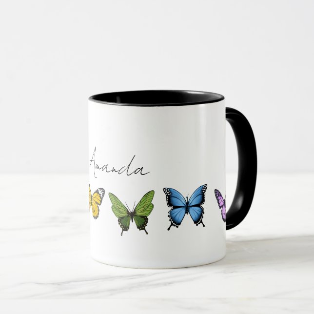 Rainbow Butterfly Personlig Coffee Mugg (Framsida höger)