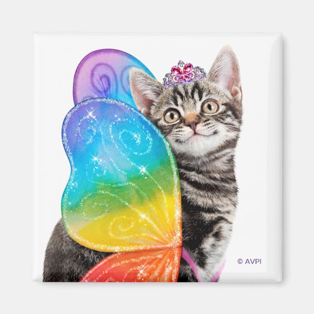 Rainbow Butterfly Princess Kitten Magnet (Framsidan)