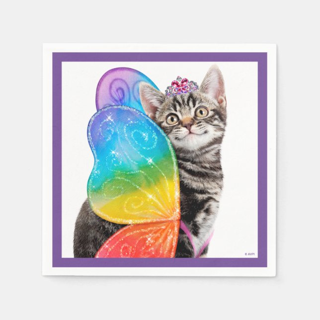 Rainbow Butterfly Princess Kitten Pappersservett (Framsidan)