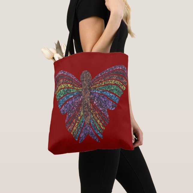 Rainbow Butterfly (red) - Tote Tygkasse (Närbild)