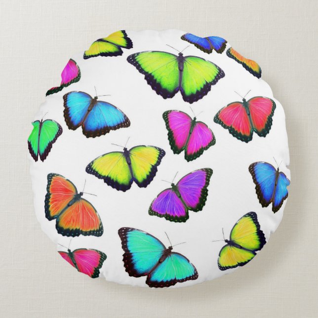 Rainbow Butterfly Rund Kudde (Framsidan)