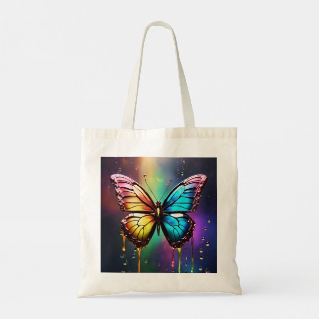 Rainbow Butterfly Tote Bag Tygkasse (Baksida)
