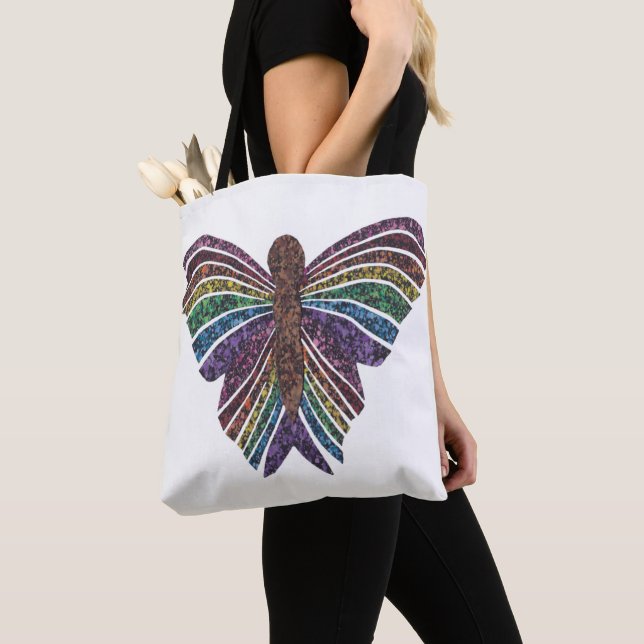 Rainbow Butterfly (vit) - Tote Tygkasse (Närbild)